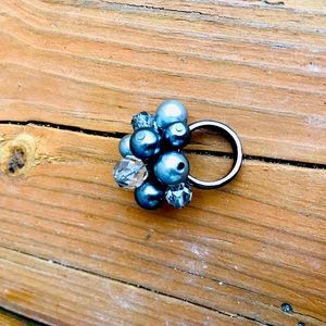Silver/grey beaded ring, size 6 1/4